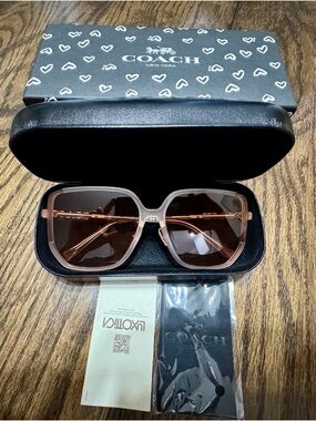 COACH Pink-Tone Oversized Square Sunglasses with Brown Lenses